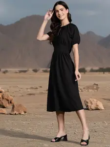 DressBerry Textured Tie-Up Neck Empire Midi Dress