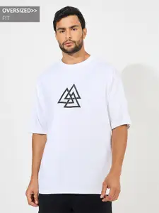 Styli Men White HD Minimal Print Oversize Fit Compact Jersey Tee