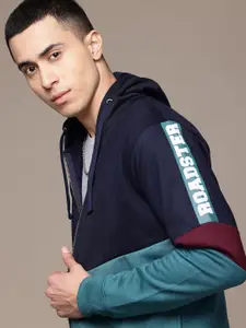 The Roadster Lifestyle Co. Colourblocked Hooded Sweatshirt with Brand Logo Print Detail