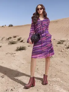 DressBerry Printed Tie-Up Net A-Line Dress