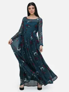 SCORPIUS Floral Print Chiffon Maxi Dress