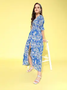 SCORPIUS Floral Print Crepe Maxi Midi Dress