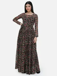 SCORPIUS Floral Print Chiffon Maxi Dress