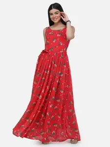 SCORPIUS Floral Print Chiffon Maxi Dress