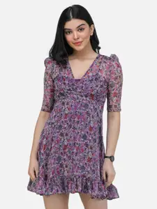 SCORPIUS Floral Print Chiffon Fit & Flare Dress