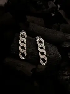 SOHI Silver-Plated Stones Studded Contemporary Drop Earrings