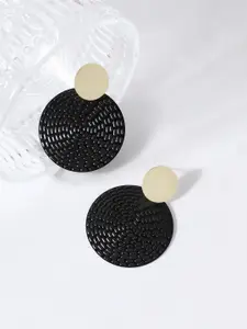 SOHI Contemporary Studs Black and Gold Women Earrings