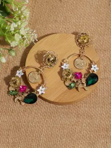 SOHI Gold Plated Stone Studded Floral Drop Earrings