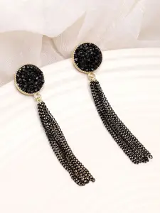 SOHI Gold-Plated Stones Studded Contemporary Tasselled Drop Earrings