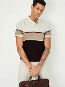 max Men Colourblocked Striped Polo Collar T-shirt