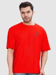 Polo Plus Men Coolmax Embroidered Solid Oversized Drop Shoulder Cherry Red T-shirt