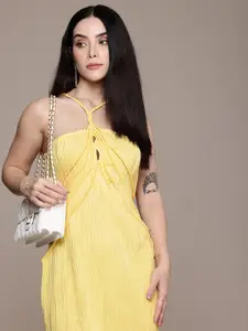 bebe Shoulder Straps Self Design Sheath Midi Dress