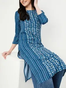 max Striped Round Neck Three-Quarter Sleeves Kurta