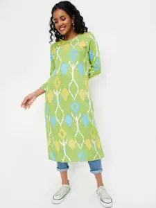 max Abstract Printed Round Neck Gotta Patti Straight Kurta