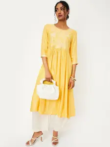 max Women Floral Embroidered Flared Sleeves Thread Work Kurta