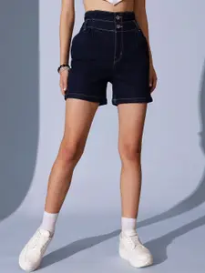 STREET 9 Women Washed High-Rise Denim Denim Shorts