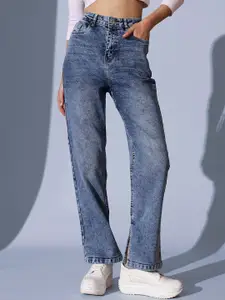 STREET 9 Women Comfort Relaxed Fit High-Rise Slash Knee Heavy Fade Jeans