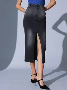 STREET 9 Silt Denim Straight Midi Skirts