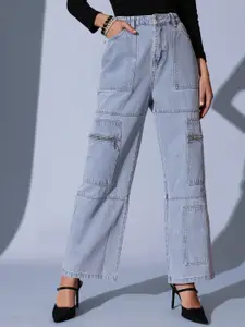 STREET 9 Women Comfort Relaxed Fit High-Rise Low Distress Heavy Fade Jeans