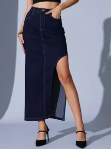 STREET 9 Flared Maxi Denim Slit Skirt