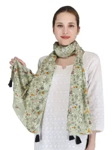 SWITCHON Floral Printed Scarves With Tasselled Border