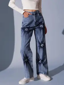 STREET 9 Women Comfort Wide Leg High-Rise Heavy Fade Jeans