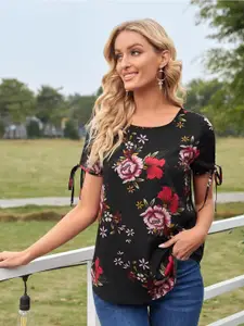Kotty Floral Printed Round Neck Crepe Top