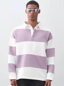 Maniac Men Striped Colourblocked Polo Collar T-shirt