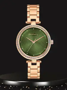 DressBerry Women Brass Embellished Dial & Stainless Steel Bracelet Style Straps Analogue Watch DB-026-Green