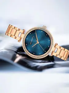 DressBerry Women Brass Embellished Dial & Bracelet Style Straps Analogue Watch DB-026-Blue