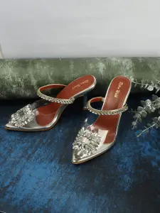 Retro Walk Embellished Peep Toe Block Heels