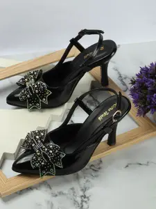 Retro Walk Pointed Toe Embellished Slim Heeled Pumps