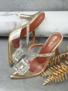 Retro Walk Embellished Slim Mules Heels