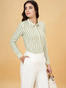 Annabelle by Pantaloons Striped Spread Collar Regular Fit Formal Shirt