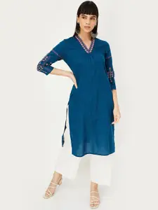 max Geometric Self Design V-Neck Thread Work Kurta