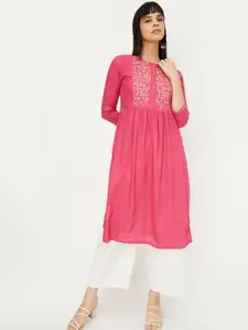max Ethnic Motifs Yoke Design Thread Work  Pleated A-Line Kurta