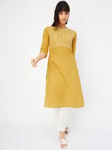 max Floral Yoke Design Boat Neck Thread Work Kurta