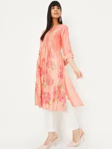 max Floral Printed Sequined Pleated A-Line Kurta