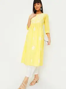 max Ethnic Motifs Embroidered Chikankari Cotton Pleated A-Line Kurta