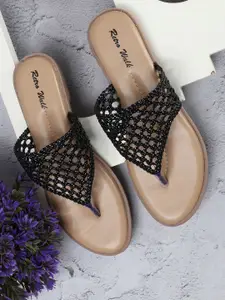Retro Walk Textured Open Toe Flats