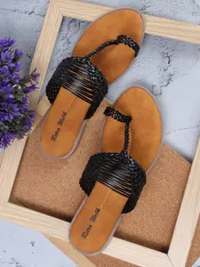 Retro Walk Textured Open Toe Flats