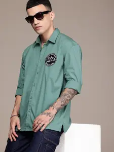 The Roadster Life Co. Relaxed Fit Drop-Shoulder Sleeves Applique Pure Cotton Casual Shirt