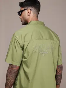 The Roadster Life Co. Pure Cotton Embroidered Drop-Shoulder Relaxed Fit Casual Shirt