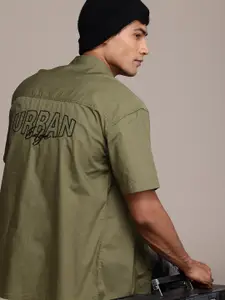 The Roadster Life Co. Typography Embroidered Pure Cotton Relaxed Fit Casual Shirt