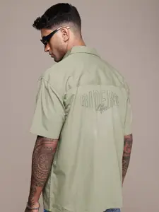 The Roadster Life Co. Pure Cotton Embroidered Drop-Shoulder Relaxed Fit Casual Shirt