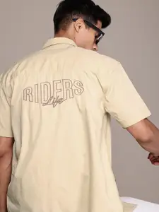 The Roadster Life Co. Typography Embroidered Pure Cotton Relaxed Fit Casual Shirt