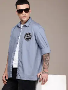 The Roadster Life Co. Relaxed Fit Drop-Shoulder Sleeves Applique Pure Cotton Casual Shirt