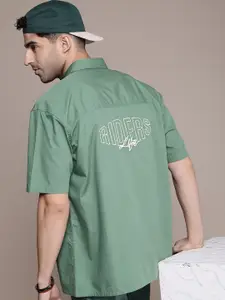 The Roadster Life Co. Pure Cotton Embroidered Drop-Shoulder Relaxed Fit Casual Shirt