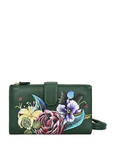 Anuschka Floral Printed Leather Two Fold Wallet with Sling Strap