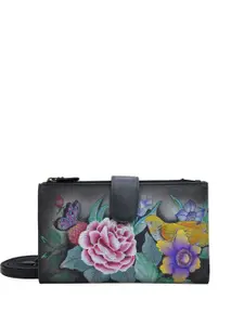 Anuschka Floral Printed Leather Two Fold Wallet with Sling Strap